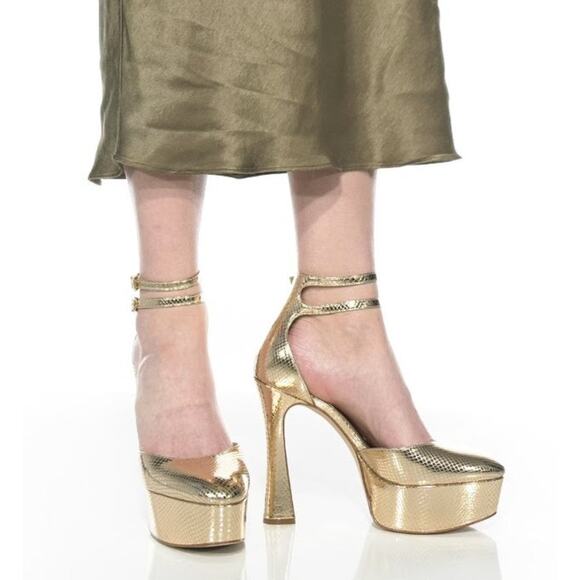 Michael Kors Martina Anklestrap Platform Pumps - 9m Pale Gold - Picture 3 of 3